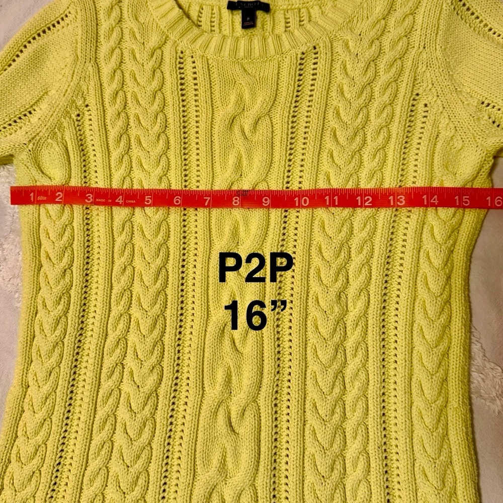 Talbots Small Petite Green Cable Knit Sweater Long Sleeve Round Neck Sz P Cotton - Picture 6 of 10